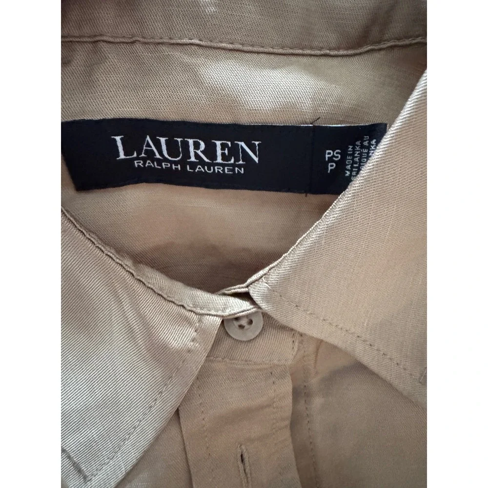 Lauren Ralph Lauren Gold Champagne Button Down Utility Shirt Blouse Petite Small